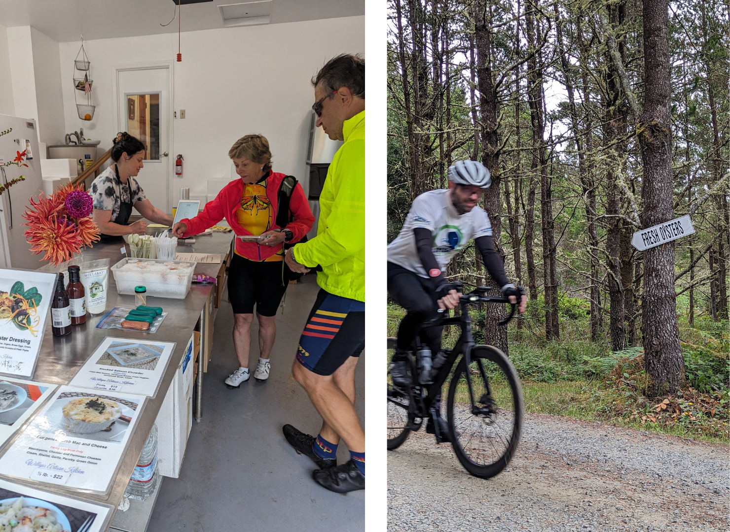 Riders enjoyed their fresh oysters from the Willapa Bay Artisan Kitchen and then headed back down the gravel driveway toward more riding.
